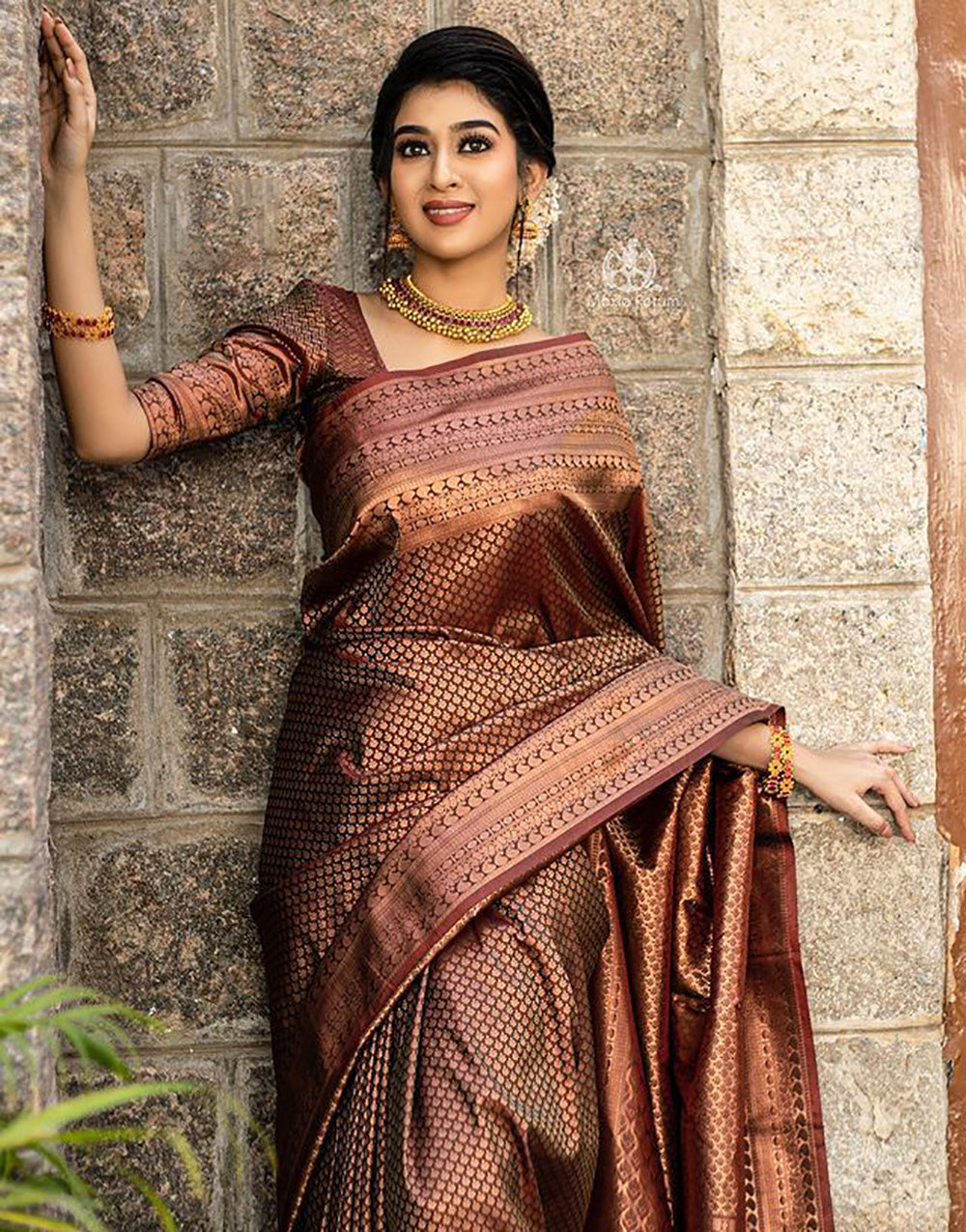 Brown Banarasi Soft Silk Saree With Zari Weaving Work