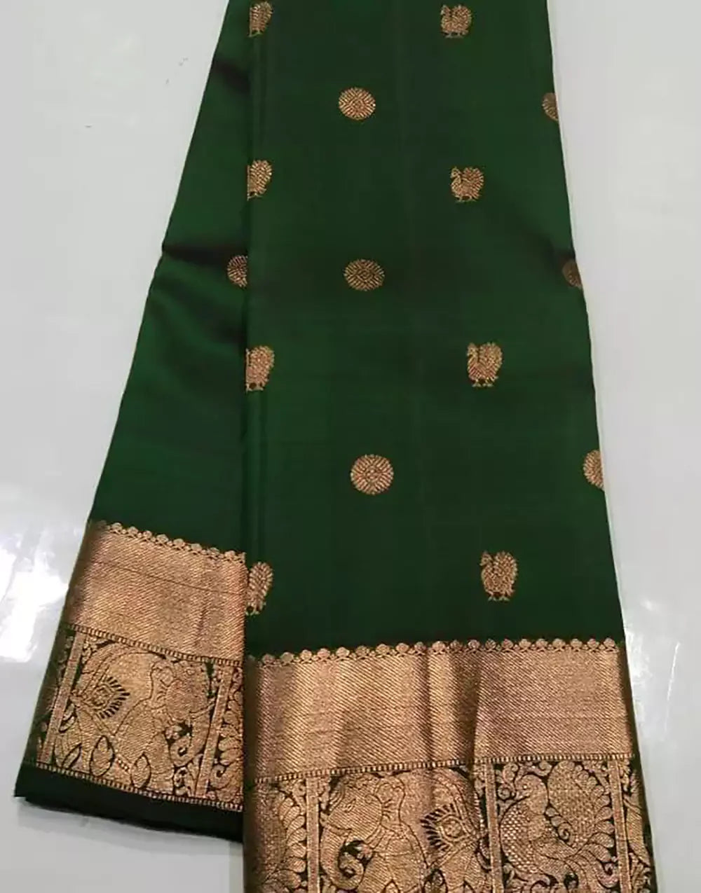 Dark Green Colour Banarasi Soft Silk Saree