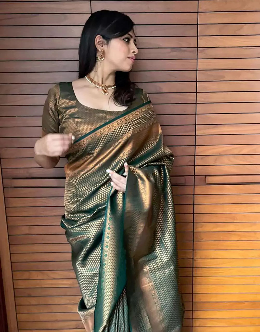 Green Colour Banarasi Sof Silk Copper Zari Weaving Saree