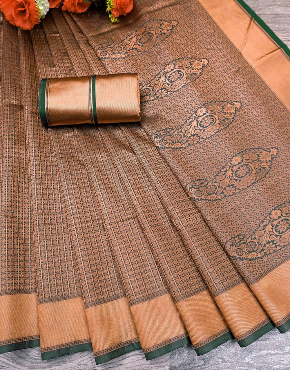 Light Brown Banarasi Silk Saree With Zari Weaving Work