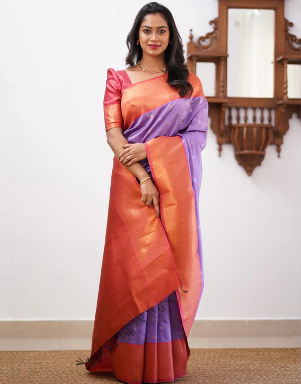 Lavender Banarasi Soft Silk Saree With Weaving Work