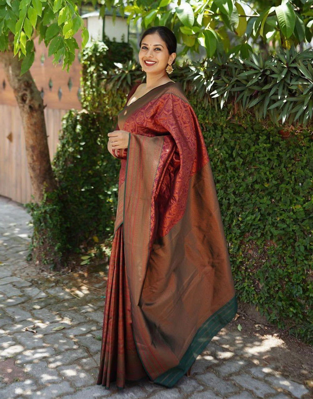 Maroon Banarasi Silk Saree With Weaving Work