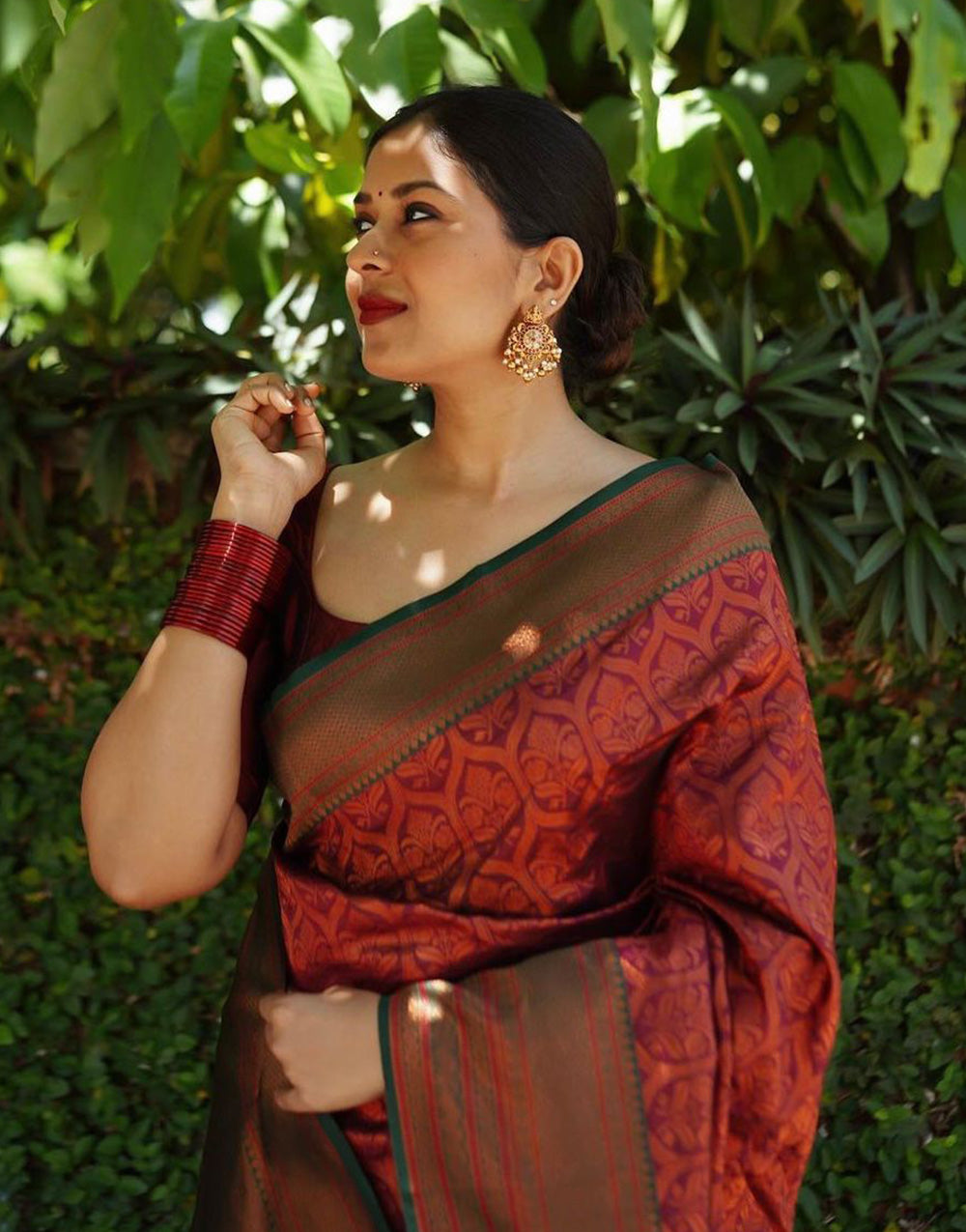 Maroon Banarasi Silk Saree With Weaving Work