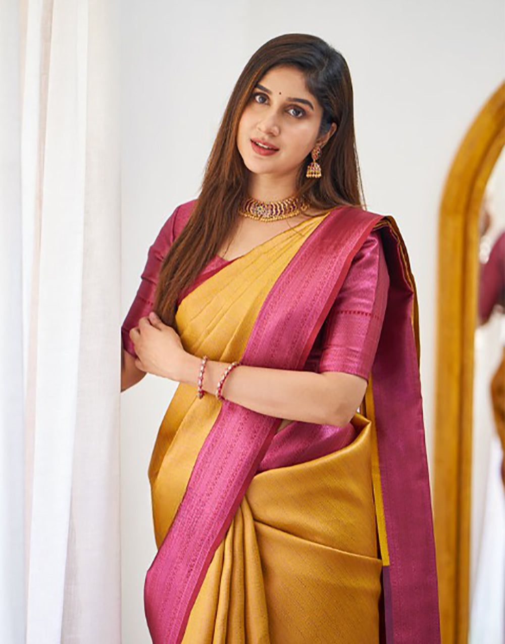 Mustard Yellow Banarasi Soft Silk Saree With Zari Weaving Work