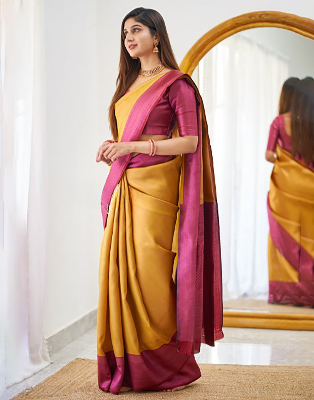 Mustard Yellow Banarasi Soft Silk Saree With Zari Weaving Work