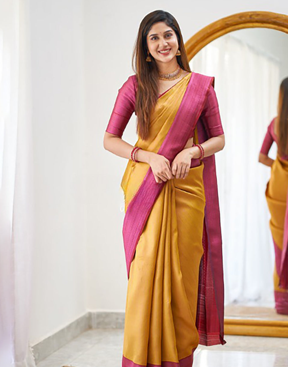 Mustard Yellow Banarasi Soft Silk Saree With Zari Weaving Work