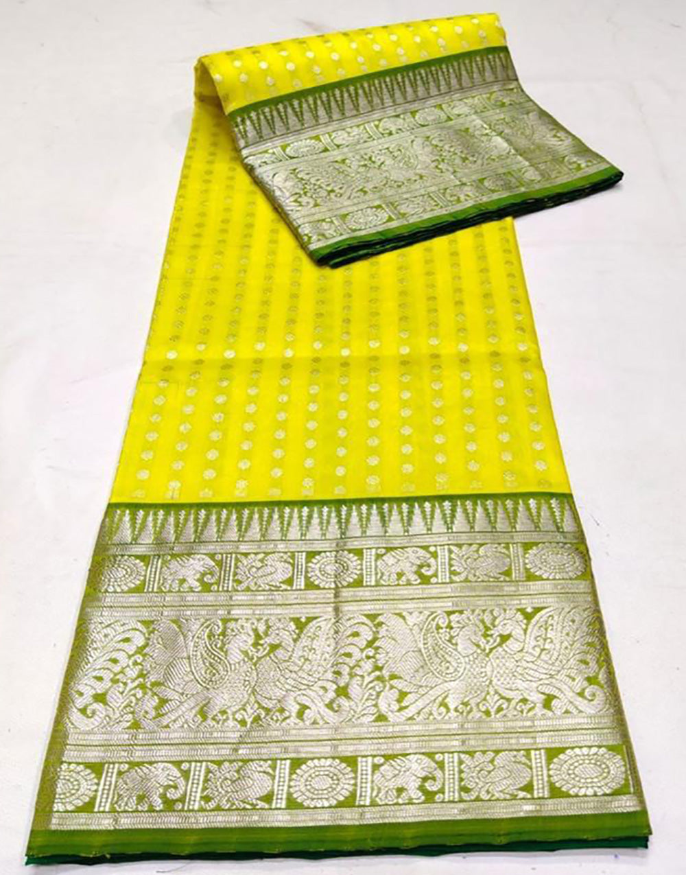 Lemon Yellow Banarasi Soft Silk Saree With Weaving Work