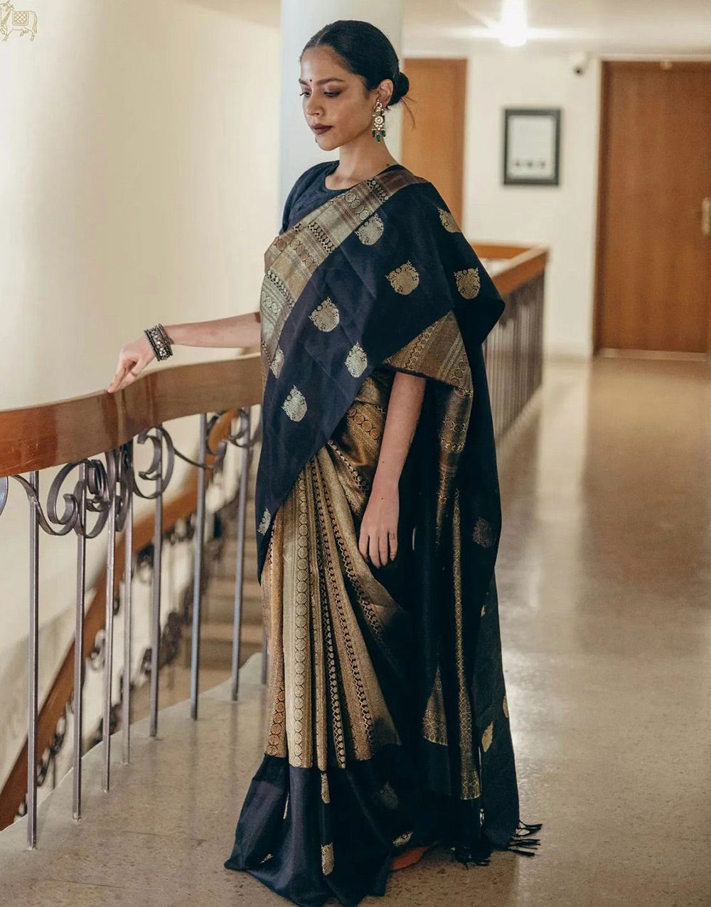 Black Banarasi Soft Silk Saree With Zari Weaving Work