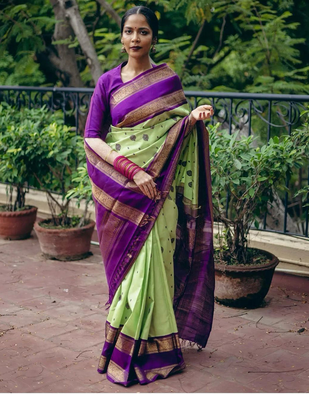 Green & Purple Banarasi Soft Silk Saree With Zari Weaving Work