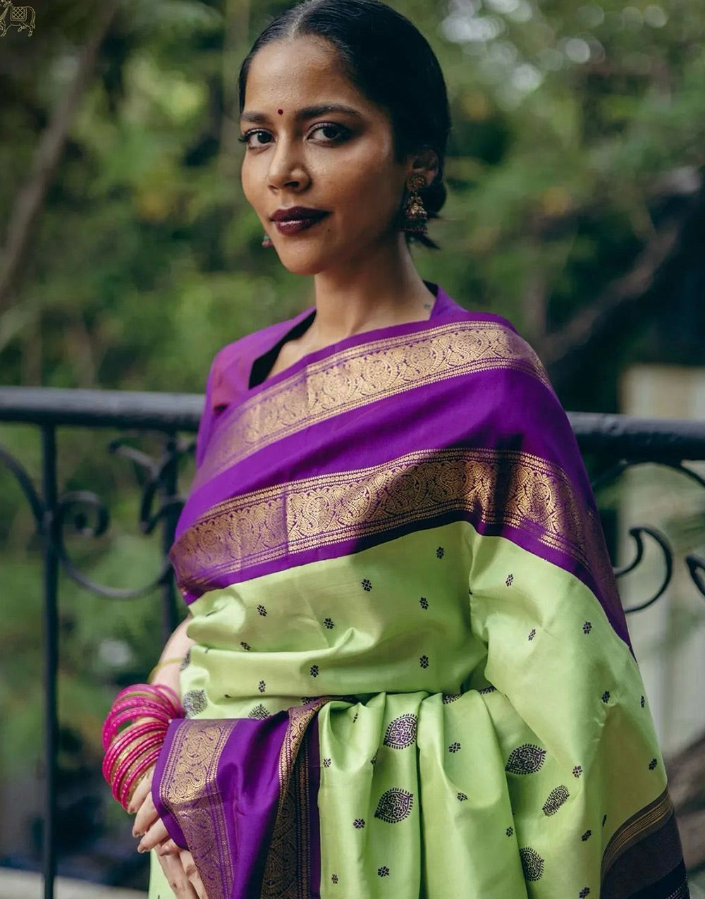 Green & Purple Banarasi Soft Silk Saree With Zari Weaving Work