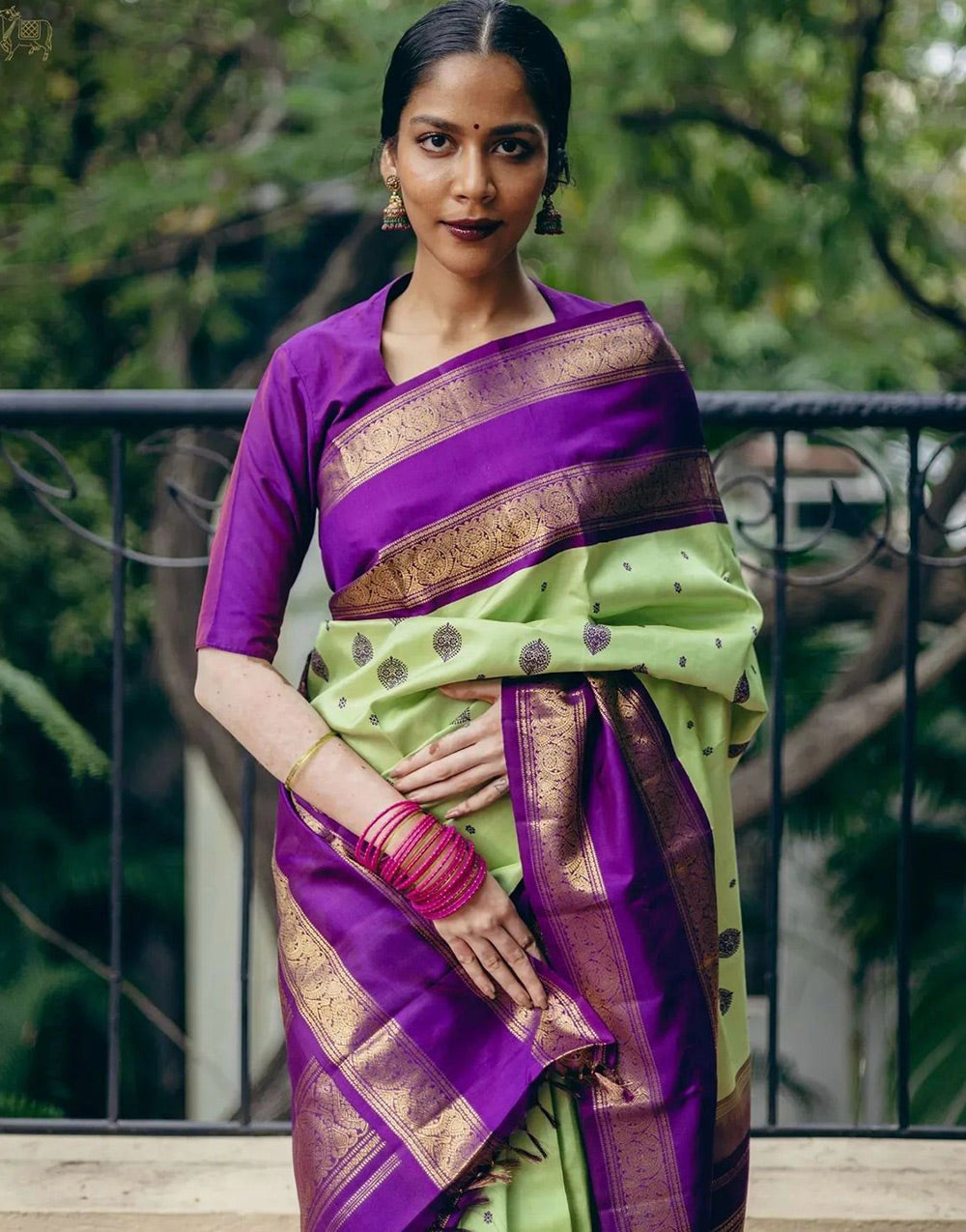 Green & Purple Banarasi Soft Silk Saree With Zari Weaving Work