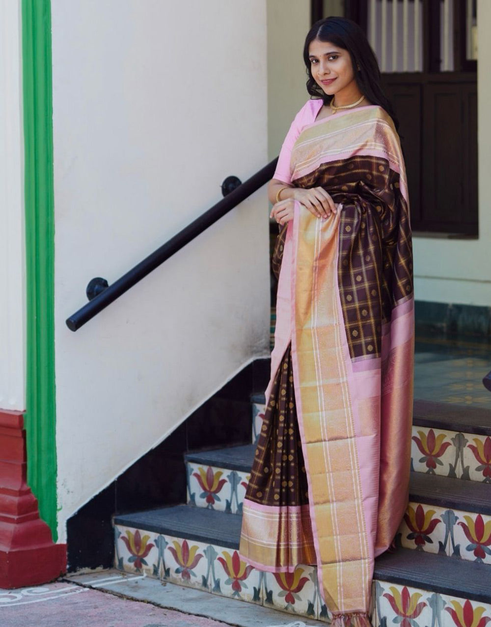 Brown & Pink Banarasi Soft Silk Saree With Zari Weaving Work