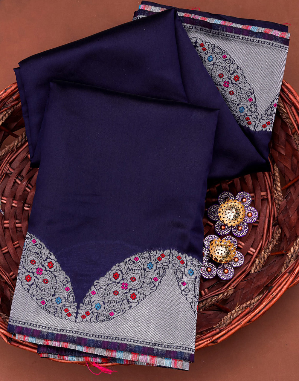 Navy Blue Banarasi Soft Silk Saree With Zari Weaving Work