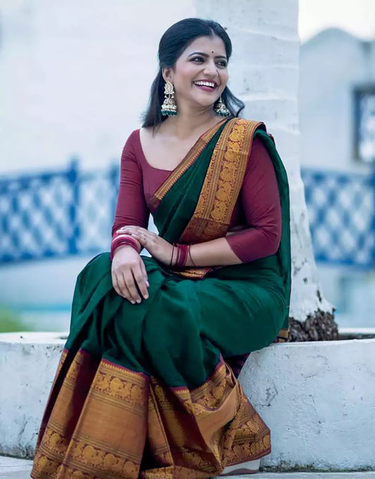 Green Colour Banarasi Soft Silk Saree