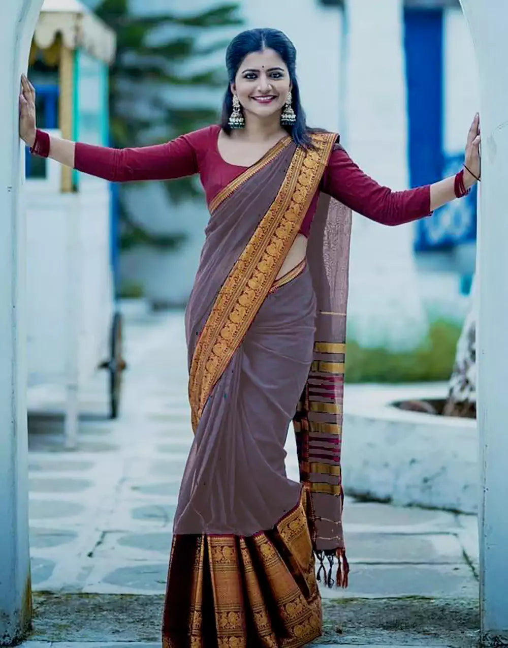 Beautiful Grey Colour Banarasi Soft Silk Saree