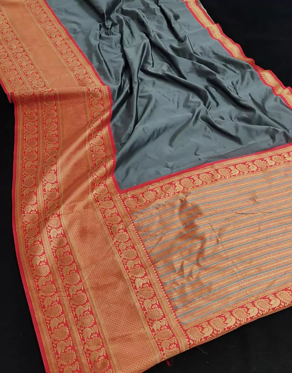 Beautiful Grey Colour Banarasi Soft Silk Saree