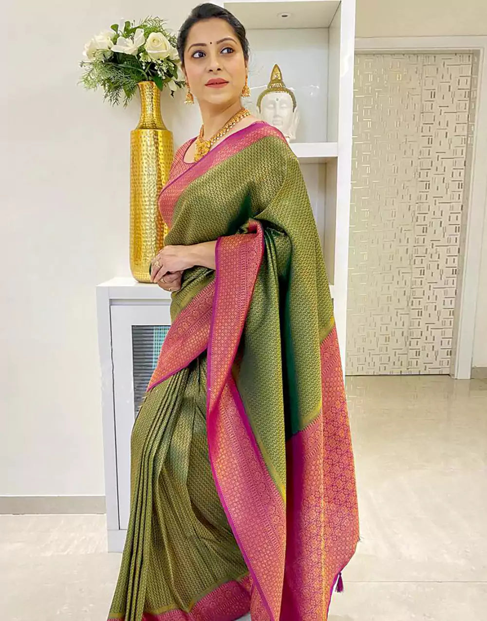 Green Colour Banarasi Soft Silk Zari Weaving Saree