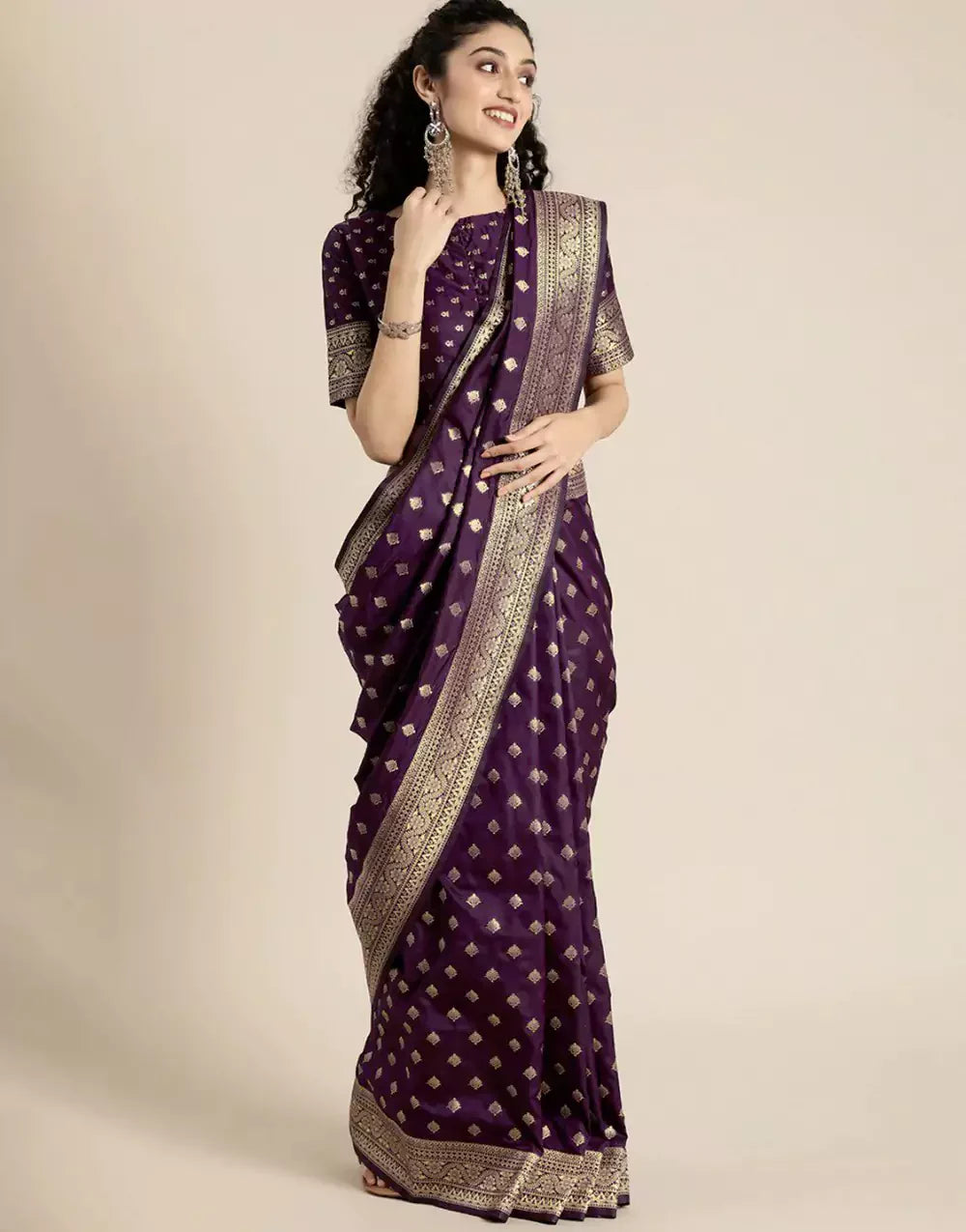 Beautiful Wine Colour Banarasi Soft Silk Saree