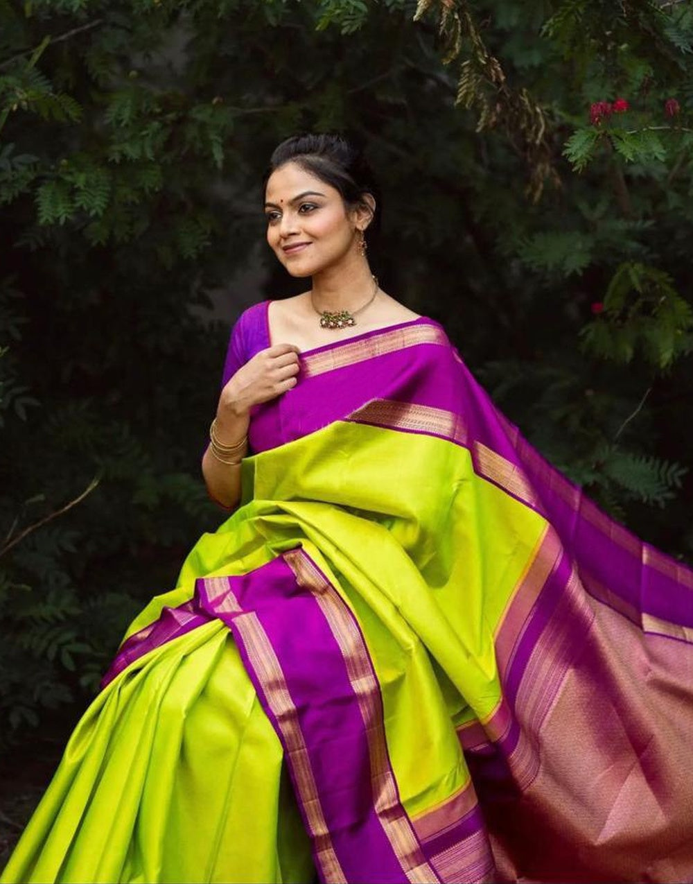 Light Green & Purple Banarasi Soft Silk Saree With Weaving Work