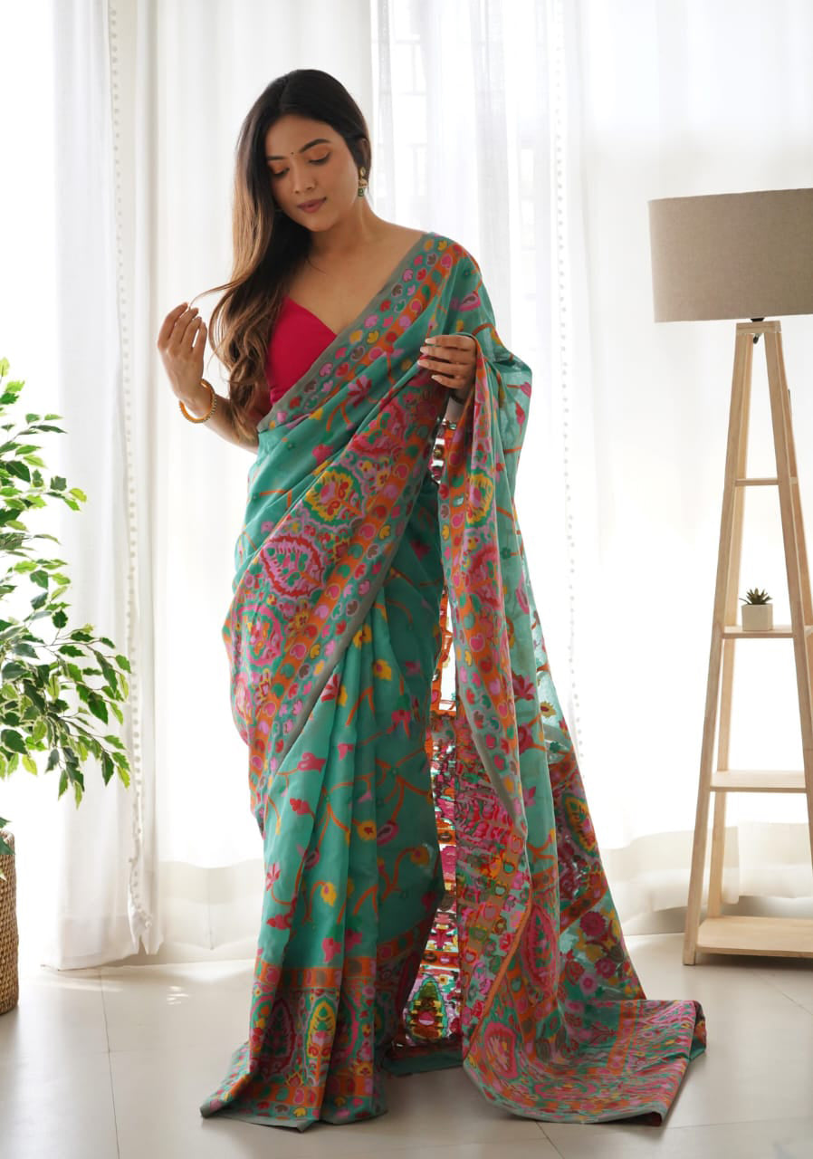 Fairytale Rama Pashmina saree With Angelic Blouse Piece