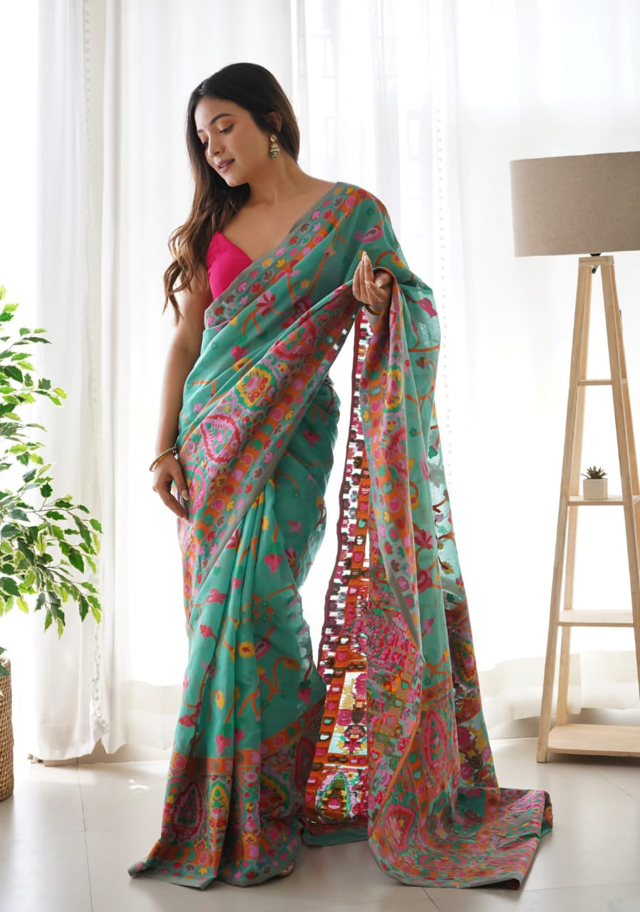 Fairytale Rama Pashmina saree With Angelic Blouse Piece