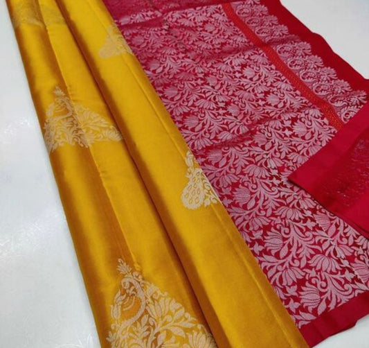 Extraordinary Mustard Soft Silk Saree With Lovely Blouse Piece