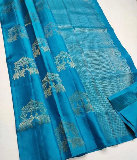 Panoply Turquoise Soft Silk Saree With Moiety Blouse Piece