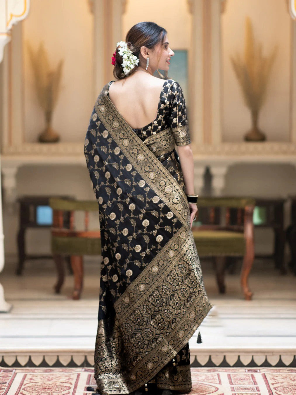 Fairytale Black Soft Silk Saree With Jazzy Blouse Piece