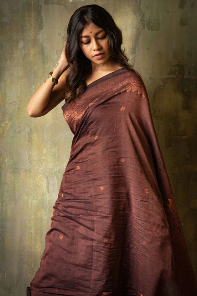 Extraordinary Brown Soft Silk Saree With Intricate Blouse Piece