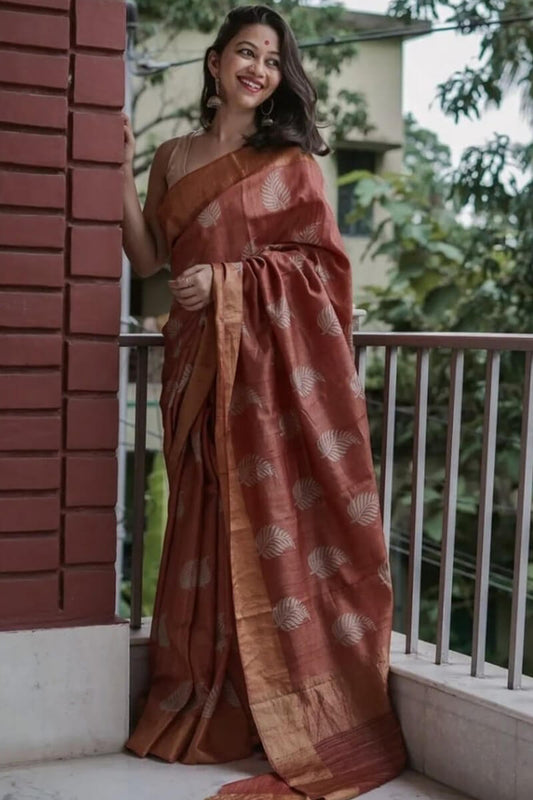 Allure Brown Linen Silk Saree With Ravishing Blouse Piece