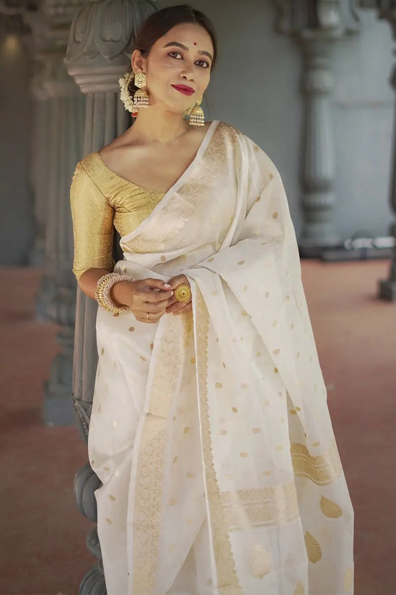 Admirable Off White  Linen Silk Saree With Sumptuous Blouse Piece