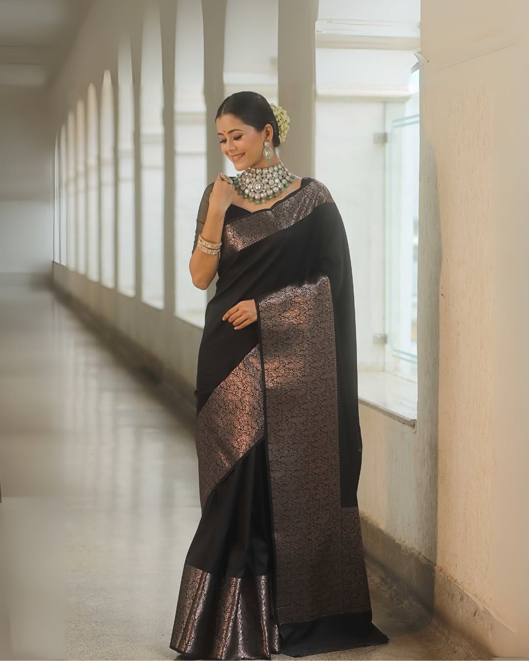 Ailurophile Black Soft Silk Saree With Desultory Blouse Piece