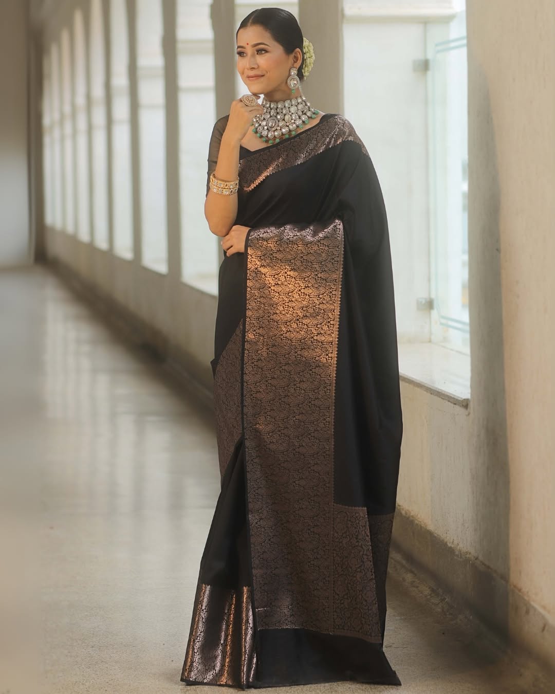 Ailurophile Black Soft Silk Saree With Desultory Blouse Piece