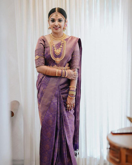 Panoply Purple Soft Silk Saree With Elaborate Blouse Piece