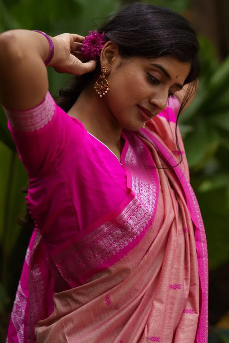 Fancifull Pink Soft Silk Saree With Prettiest Blouse Piece