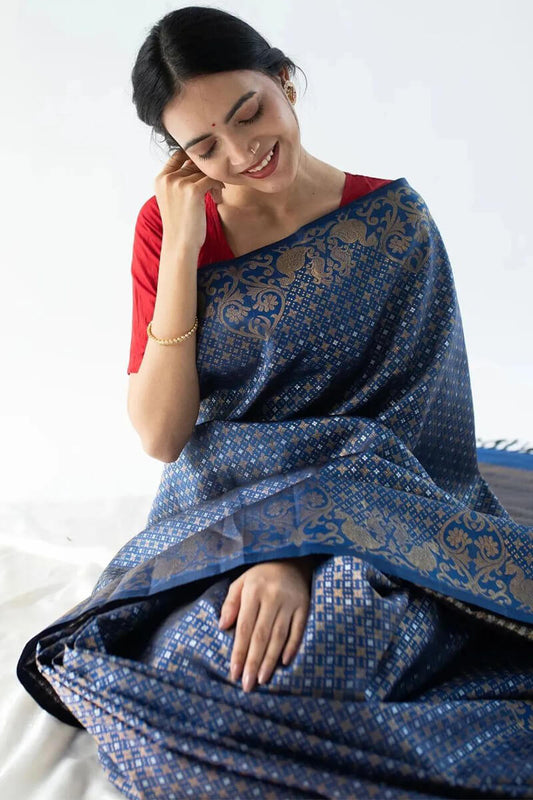 Fancifull Blue Soft Silk Saree With Gleaming Blouse Piece