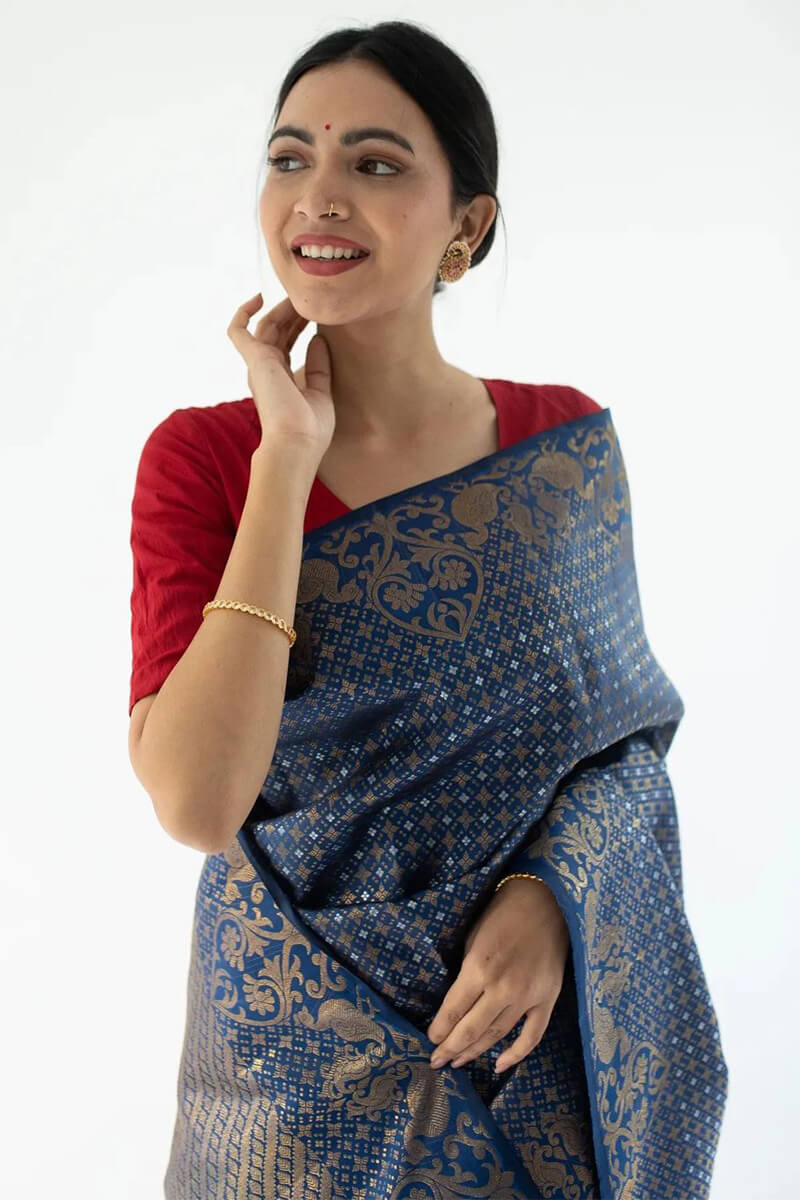 Fancifull Blue Soft Silk Saree With Gleaming Blouse Piece