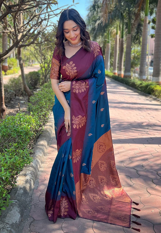 Exceptional Blue Soft Silk Saree With Intricate Blouse Piece