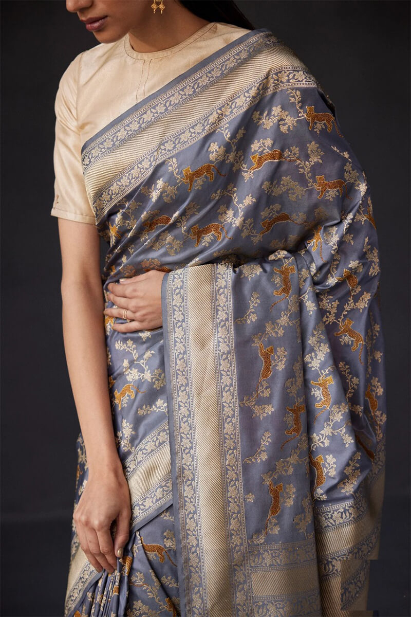 Admirable Grey Soft Silk Saree With Denouement Blouse Piece