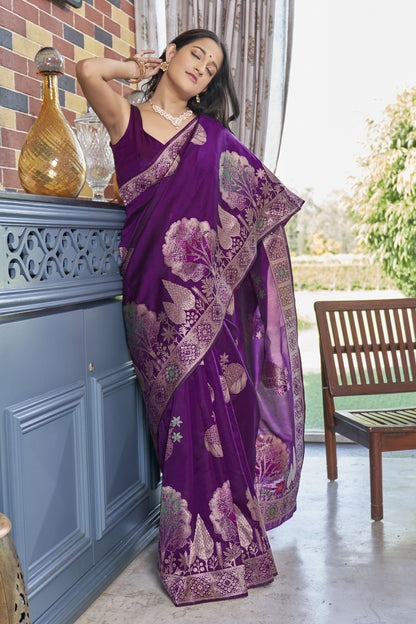 Gossamer Purple Soft Silk Saree With Gossamer Blouse Piece