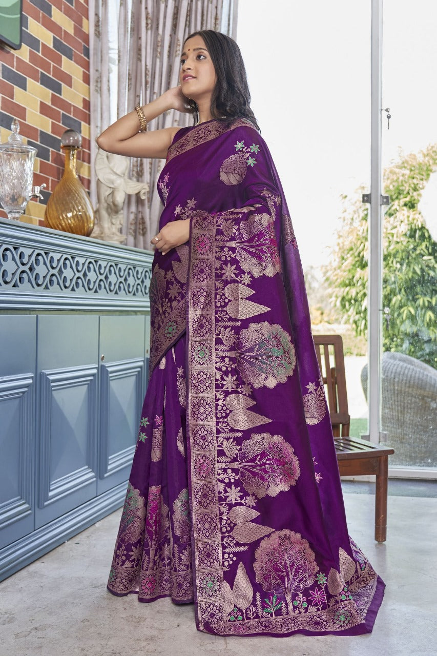 Gossamer Purple Soft Silk Saree With Gossamer Blouse Piece