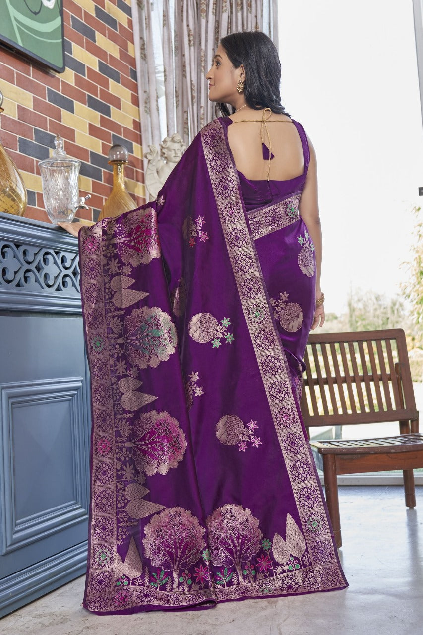 Gossamer Purple Soft Silk Saree With Gossamer Blouse Piece