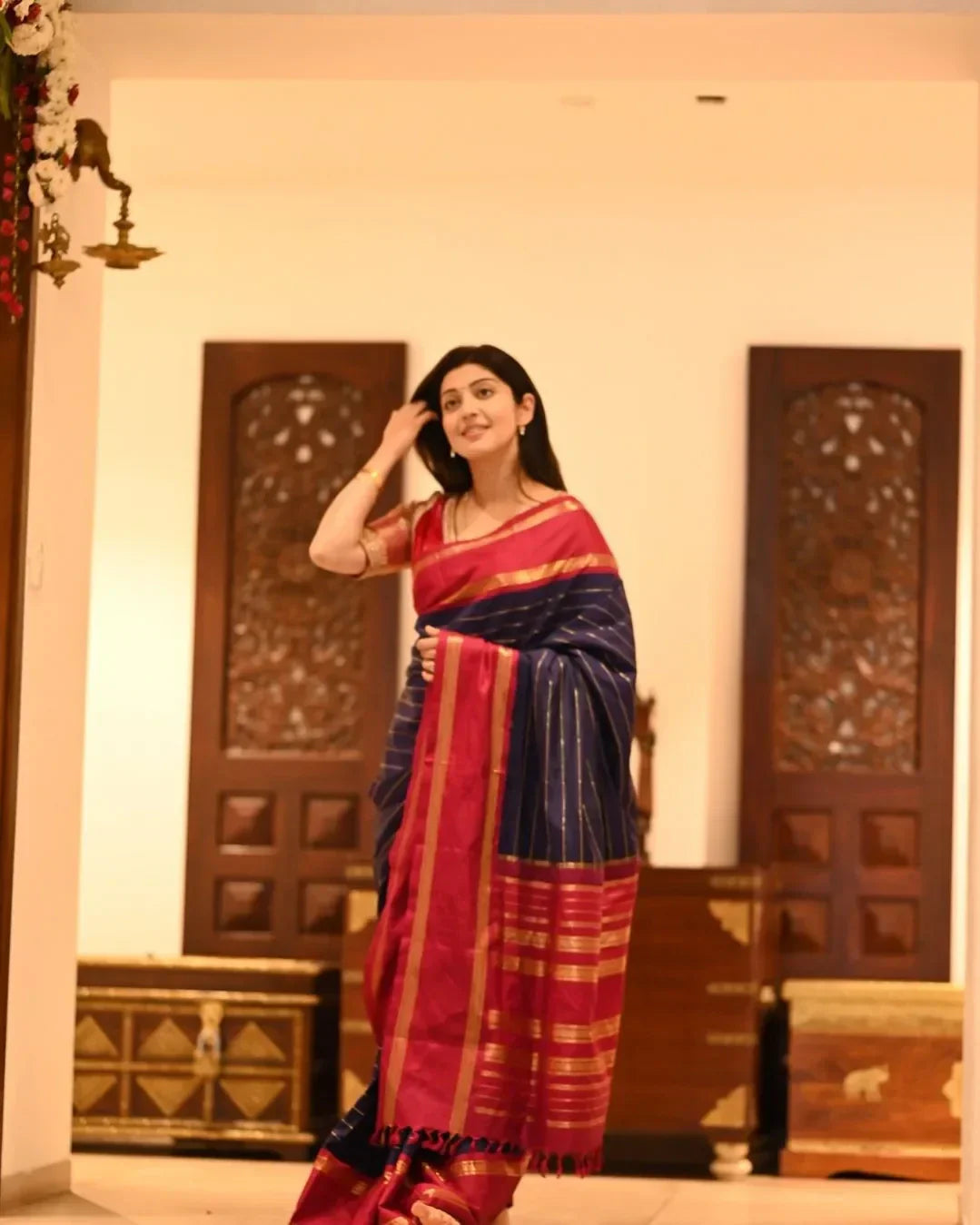 Angelic Navy Blue Soft Silk Saree With Diaphanous Blouse Piece