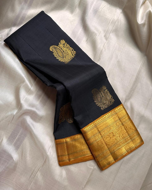 Beguiling Black Soft Silk Saree With Ethereal Blouse Piece