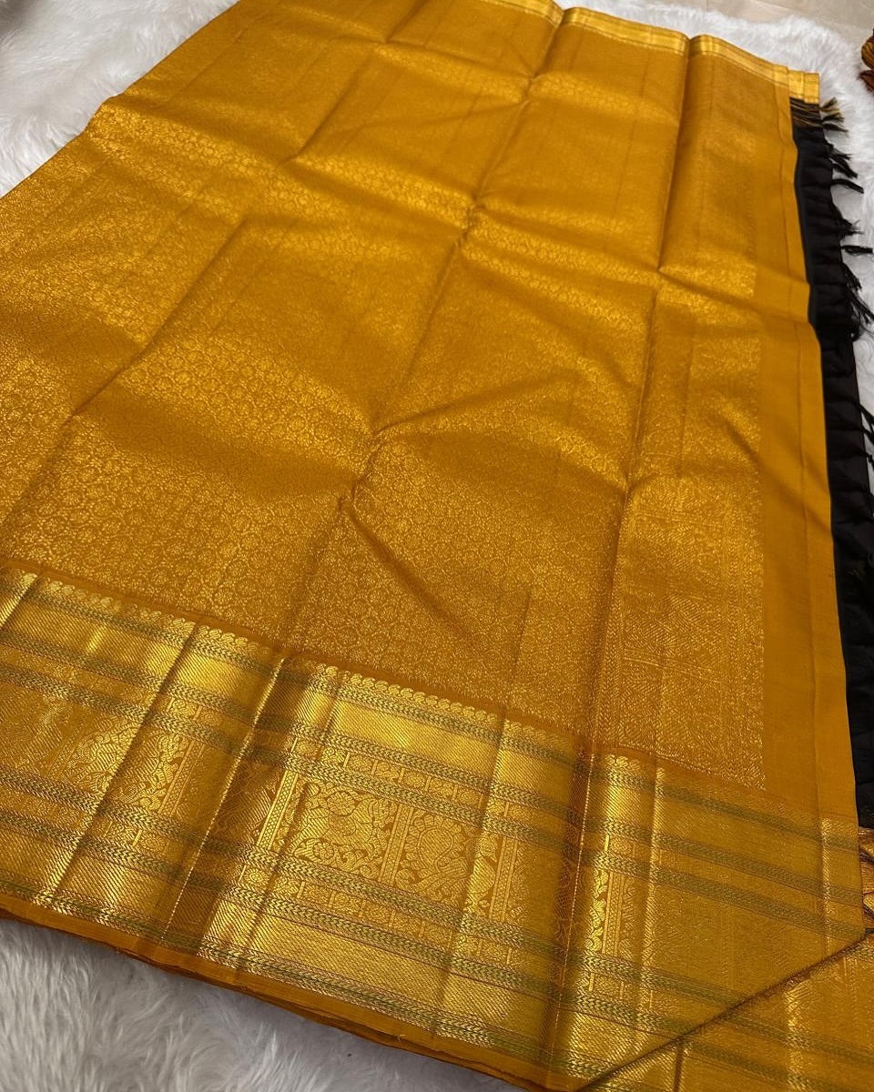 Beguiling Black Soft Silk Saree With Ethereal Blouse Piece