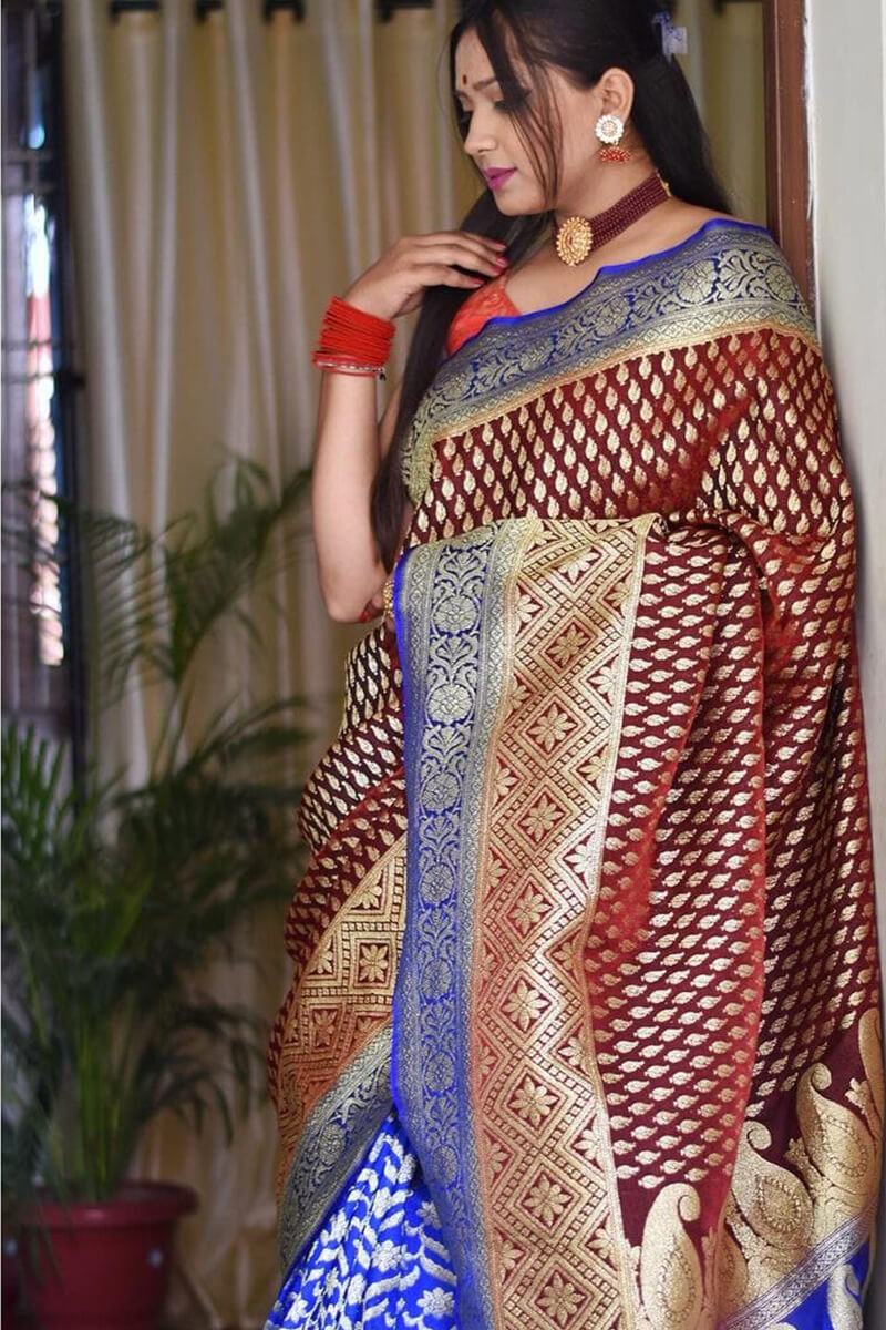 Adorning Wine Soft Silk Saree With Surpassing Blouse Piece