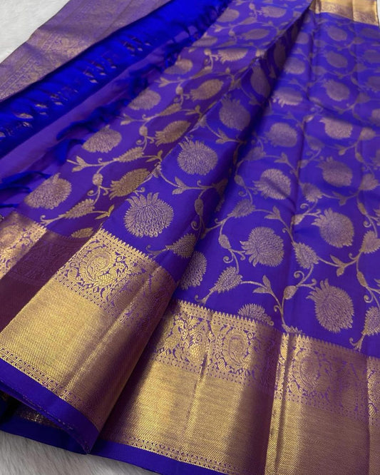 Chatoyant Royal Blue Soft Banarasi Silk Saree With Desultory Blouse Piece