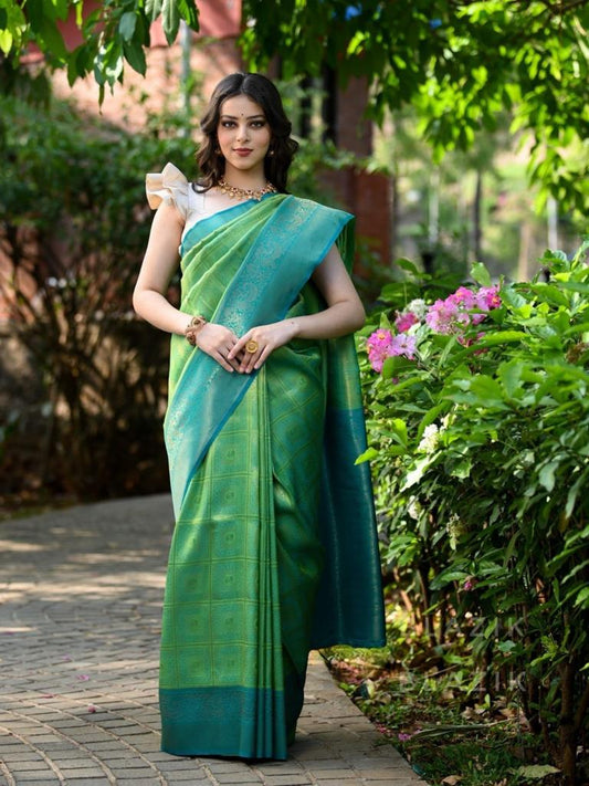 Fairytale Sea Green Soft Banarasi Silk Saree With Preferable Blouse Piece