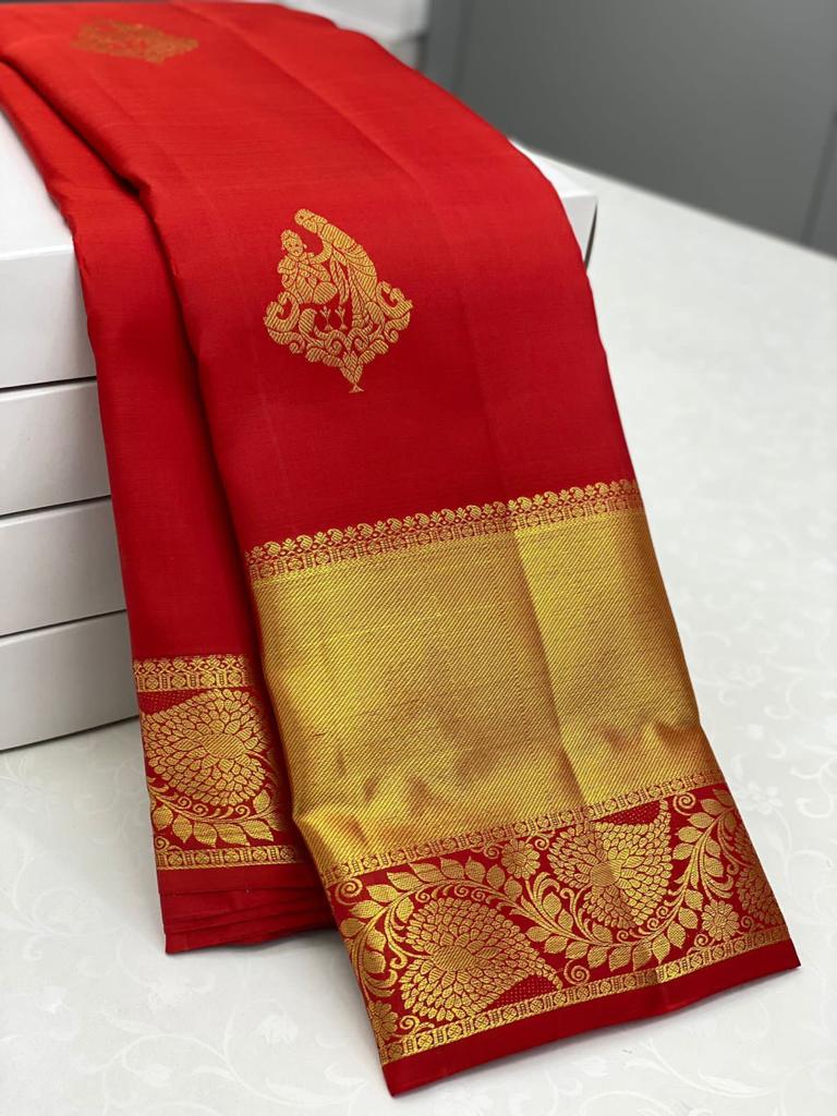 Desirable Red Soft Banarasi Silk Saree With Classic Blouse Piece