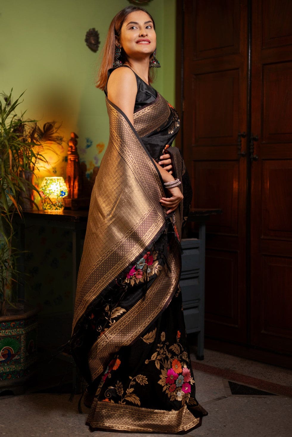 Charming Black Soft Banarasi Silk Saree With Hypnotic Blouse Piece